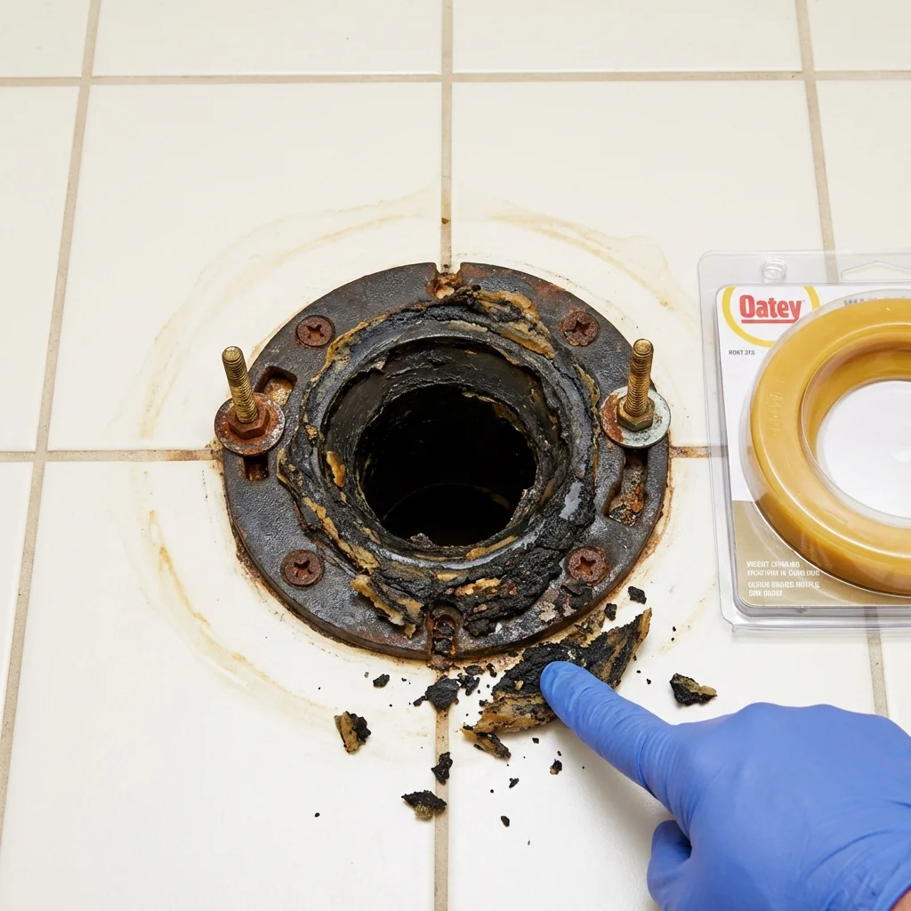Failed wax ring showing water seepage at the base of a toilet in a Bartlett, IL home